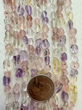 quartz amethyst rose quartz lemon quartz mix, 9mm mixed shape tumbled nugget, 15" strand, SOLD PER STRAND