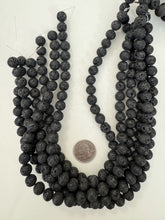 lava rock, 11mm round, 15" strand, sold per strand
