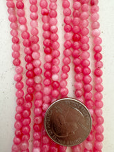 color enhanced quartz: hot coral pink, 4mm round, 15" strand, SOLD PER STRAND