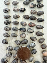 pink zebra jasper, semi dull finish, 12x8x8mm teardrop pendant, 15" strand, SOLD PER STRAND