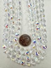 clear AB coating glass, 10mm fancy cut faceted round, 15" strand, sold per strand
