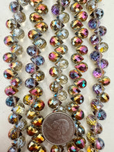 clear, red gold green AB coating, glass, 10x8x8mm fancy cut faceted teardrop briollete pendant, 11" strand, sold per strand