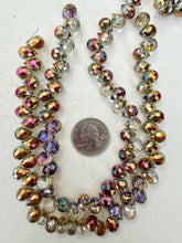 clear, red gold green AB coating, glass, 10x8x8mm fancy cut faceted teardrop briollete pendant, 11" strand, sold per strand