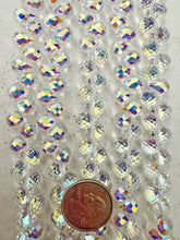 clear, AB coating, glass, 10x8x8mm fancy cut faceted teardrop briollete pendant, 11" strand, sold per strand