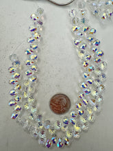 clear, AB coating, glass, 10x8x8mm fancy cut faceted teardrop briollete pendant, 11" strand, sold per strand