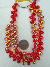 electric red, AB coating, glass, 10x8x8mm fancy cut faceted teardrop briollete pendant, 11" strand, sold per strand