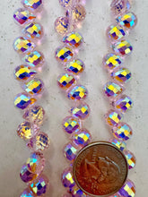 light pink, AB coating, glass, 10x8x8mm fancy cut faceted teardrop briollete pendant, 11" strand, sold per strand