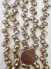 pale dark topaz brown, silver AB coating, glass, 10x8x8mm fancy cut faceted teardrop briollete pendant, 13" strand, sold per strand