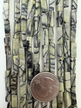 green black zebra jasper, 13x4x4mm four sided tube, 15" strand,  SOLD PER STRAND
