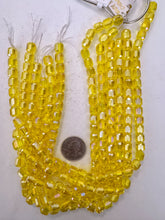 bright yellow, AB coating, glass, 8mm fancy cut faceted barrel, 13" strand, sold per strand