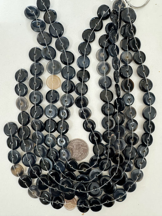 black agate, 16x16x3mm donut or rondelle, 15