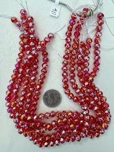 red, silver AB coated, glass, 8x7mm fancy cut faceted rondelle, 15" strand, sold per strand