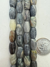 silver leaf jasper, 14x9mm barrel bowed tube, 15" strand,  SOLD PER STRAND