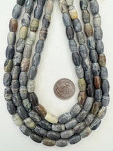 silver leaf jasper, 14x9mm barrel bowed tube, 15" strand,  SOLD PER STRAND