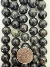 black emerald, semi dull finish, 14mm round, 15" strand,  SOLD PER STRAND