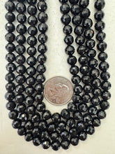 black, glass, 8mm fancy cut faceted round, 15" strand, sold per strand