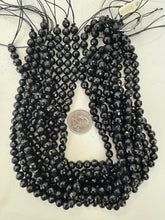 black, glass, 8mm fancy cut faceted round, 15" strand, sold per strand