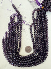 dark purple, glass, 8mm fancy cut faceted round, 15" strand, sold per strand