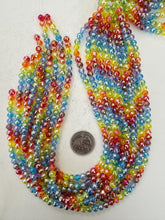 rainbow mix, white ab coated, glass, 6mm fancy cut faceted round, 14.5" strand, sold per strand