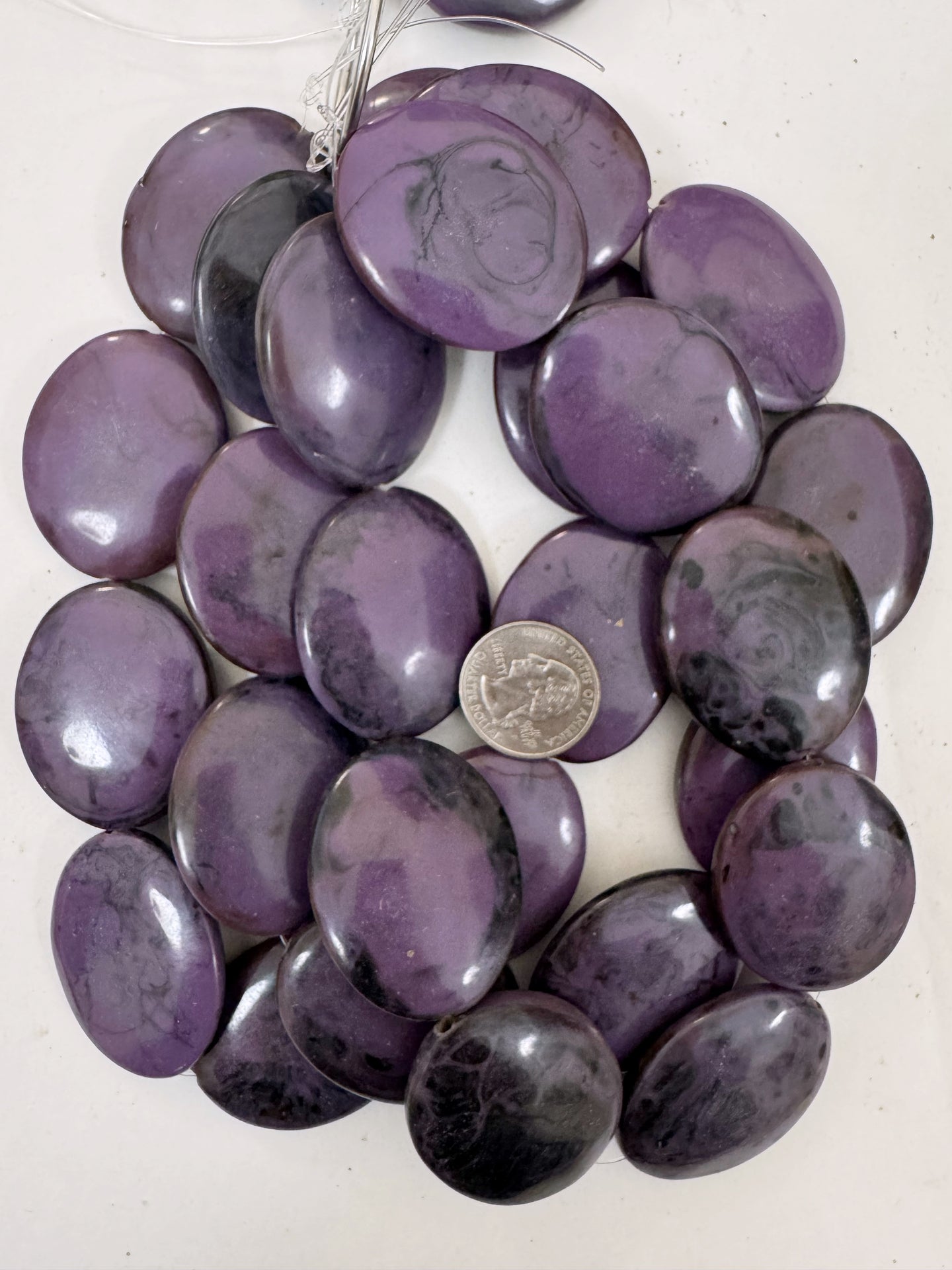 purple black swirl, vintage look resin, 44x36x11mm oval, 15