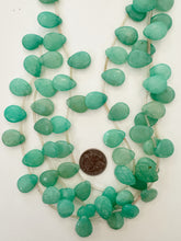 color enhaced quartz: sea foam green, dull finish, 20x13x5mm smooth and faceted teardrop pendant, 15" strand,  SOLD PER STRAND
