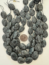 color enhanced black labradorite: pale blue green, 25x18x6mm teardrop , 15" strand,  SOLD PER STRAND