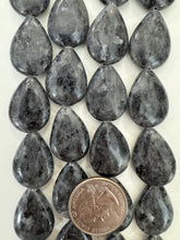 black labradorite: pale blue green, 24x18x7mm teardrop , 15" strand,  SOLD PER STRAND