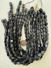 black stone, surface wear, 13x8mm corner cut 4 sided tube, 15" strand, sold per strand