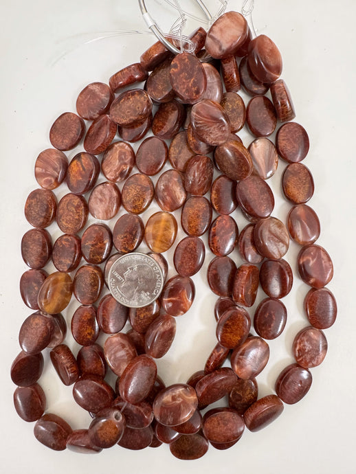 dark pearly red orange, vintage look resin, 18x15x7mm oval, 15