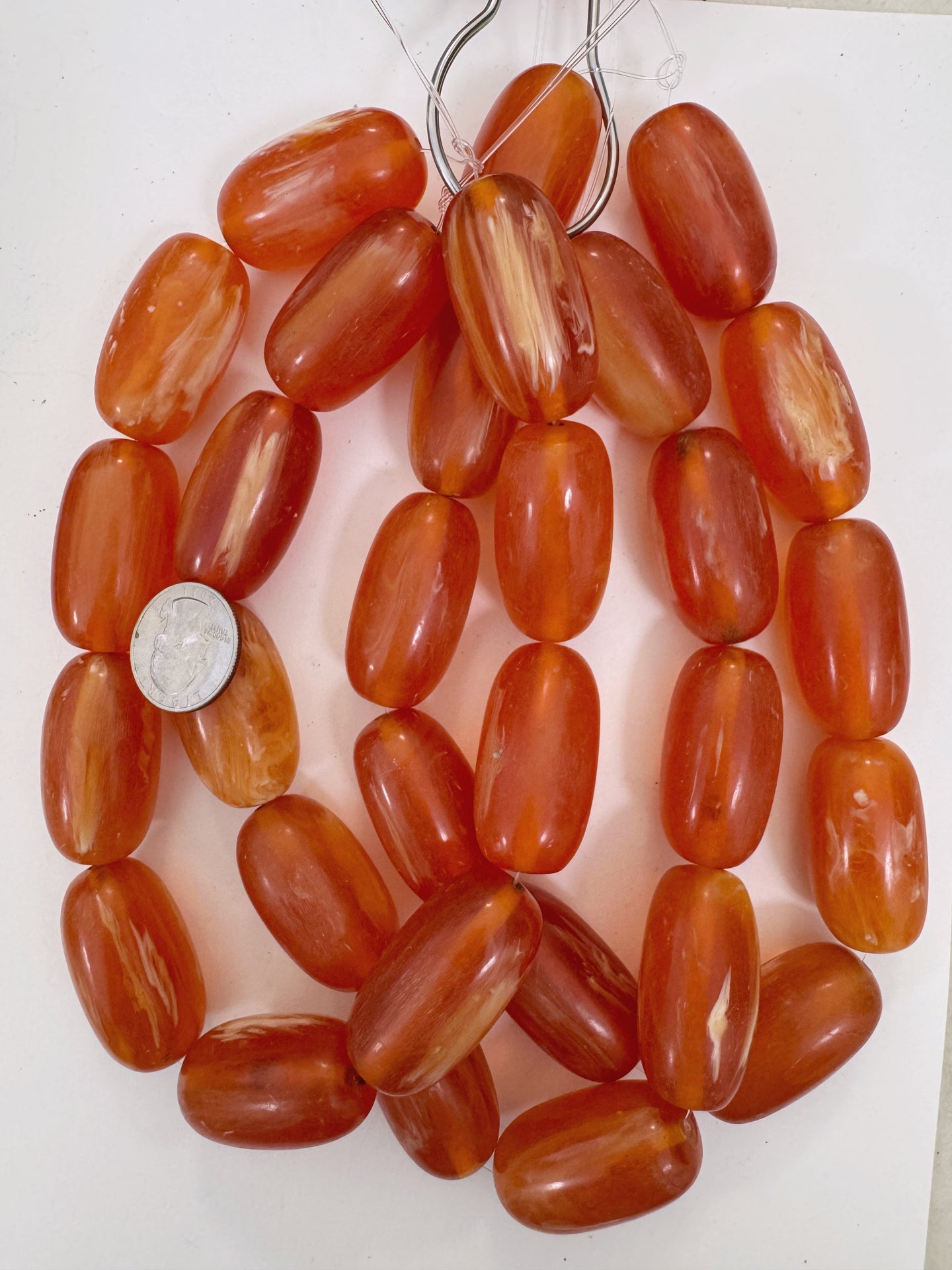 dark red orange amber white swirl, vintage look resin, 42x22mm tube, 15