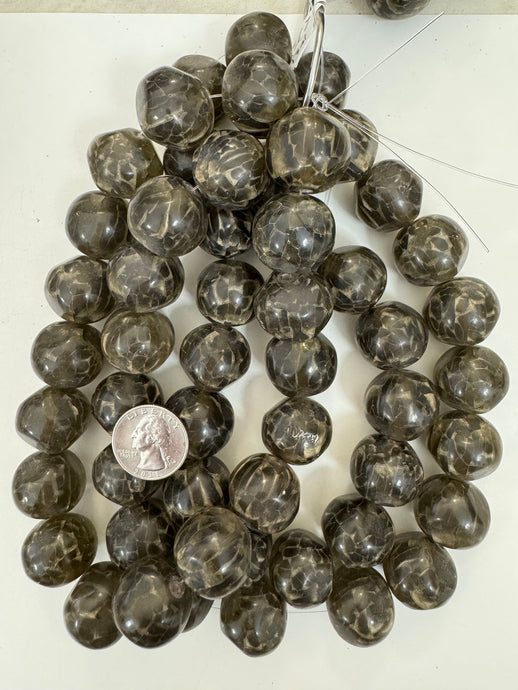 crackle dark olive green, vintage look resin, 24mm nugget round, 15