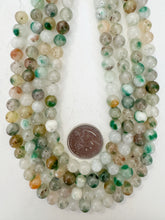 color enhanced quartz: green orange gray white, 8mm round, 15" strand, sold per strand