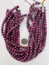 color enhanced serpentine: pink purple, 8mm round, 15" strand, sold per strand