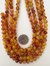 color enhanced quartz: orange red, 8mm round, 15" strand, sold per strand