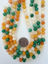 color enhanced quartz: green yellow orange, 8mm round, 15" strand, sold per strand