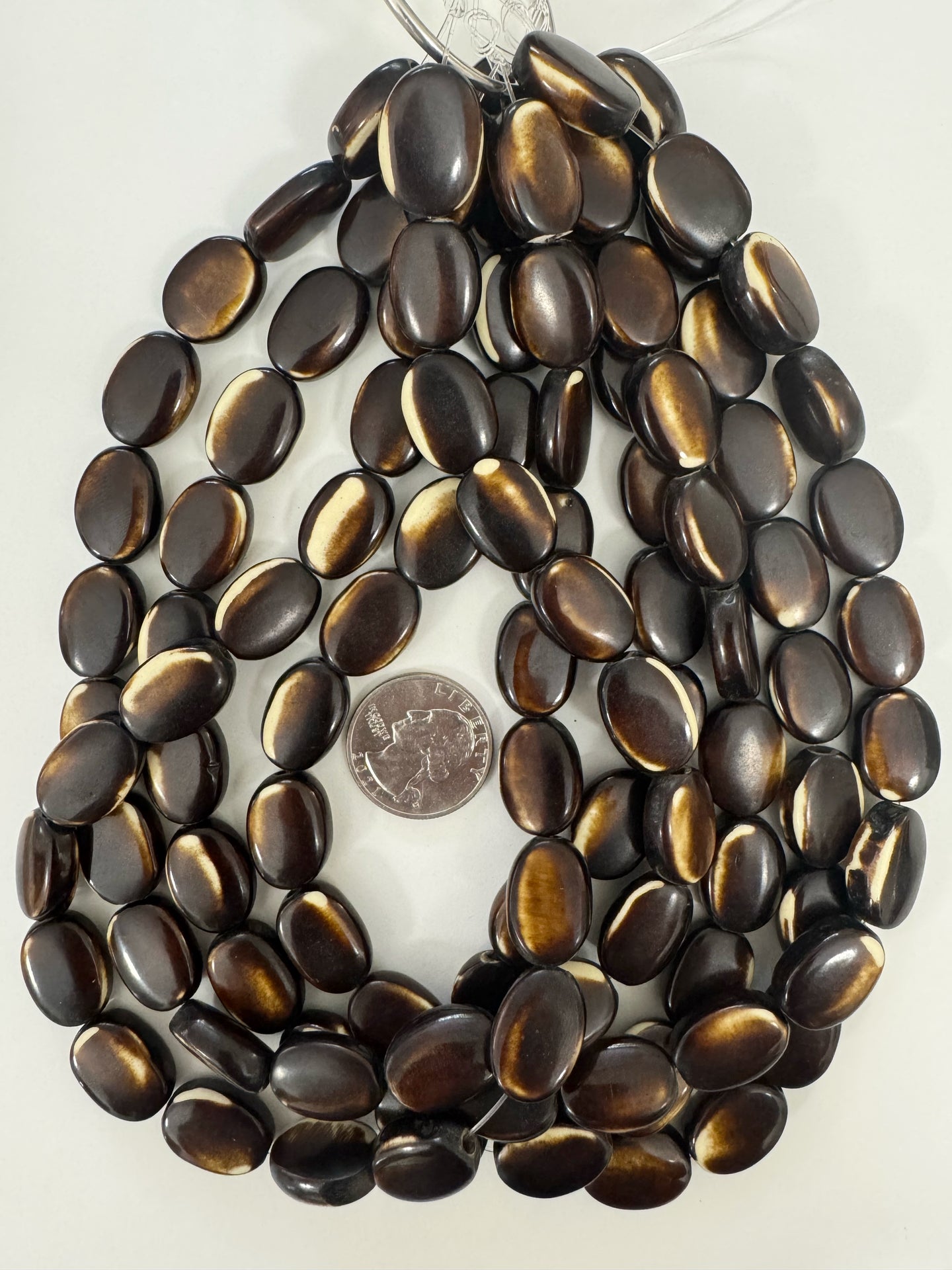 brown off white edges, faux bone motif, vintage look resin, 18x13x7mm oval, 15