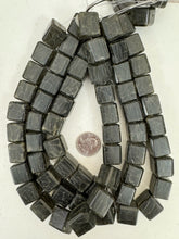 very dark olive green crackle motif, vintage look resin, 18x17x17mm cube, 15" strand, sold per strand