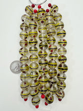 clear red black yellow white, swirl motif, vintage stock glass, 17mm round, 6" strand, SOLD PER STRAND