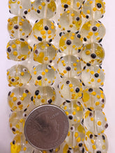 clear black yellow white, dotted motif, vintage stock glass, 15mm round, 6" strand, SOLD PER STRAND