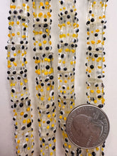 clear black yellow white, dotted motif, vintage stock glass, 15x11mm 4 sided tube, 6" strand, SOLD PER STRAND