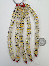 clear black yellow white, dotted motif, vintage stock glass, 15x11mm 4 sided tube, 6" strand, SOLD PER STRAND
