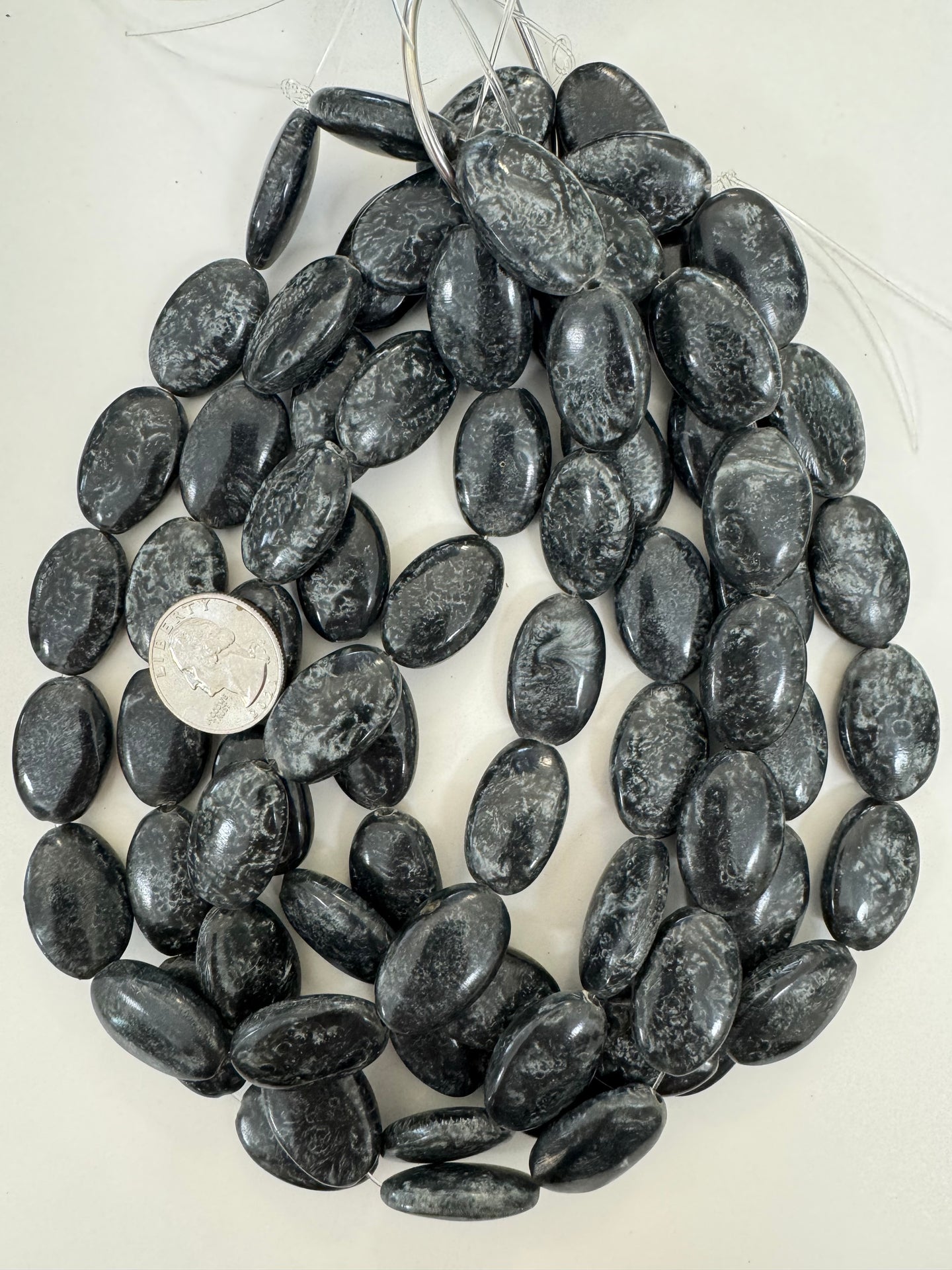 pearly dark blue gray, vintage look resin, 26x16x7mm oval, 15