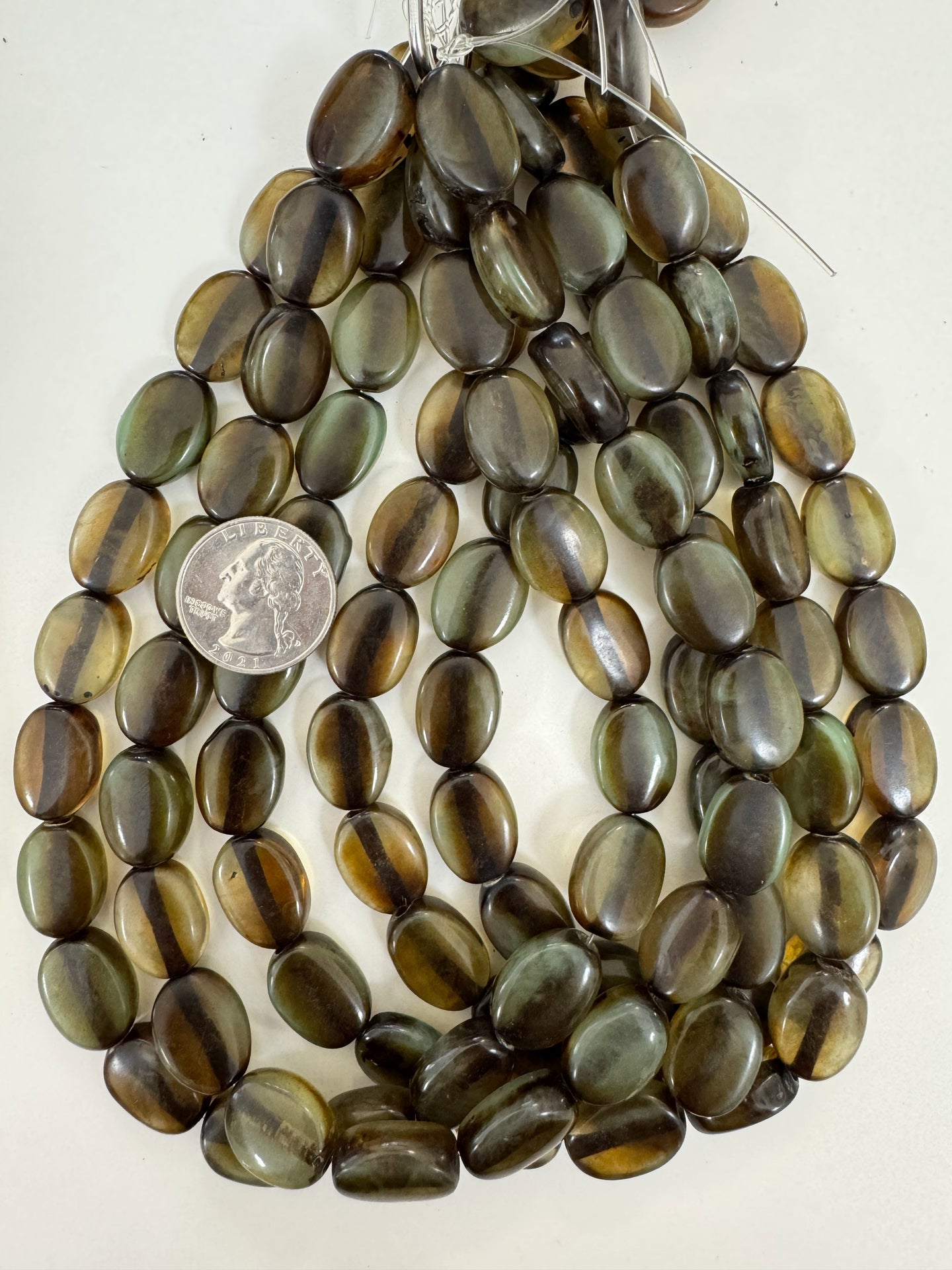 mint green brown swirl, vintage look resin, 18x13x8mm oval, 15