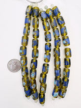 yellow green blue white, dot swirl motif, vintage stock glass, 17x12mm tube, 6" strand, SOLD PER STRAND