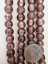 purple silver, inside lined motif, vintage stock glass, 11mm round, 6" strand, SOLD PER STRAND