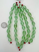 light green silver, inside lined motif, vintage stock glass, 18x13mm bicone tube mix, 6" strand, SOLD PER STRAND