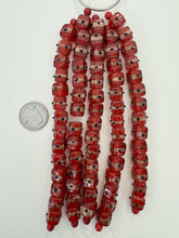 red black copper, dotted swirl motif, vintage stock glass, 11mm cube, 6" strand, SOLD PER STRAND