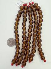 root beer brown copper, swirl motif, vintage stock glass, 13mm round, 6" strand, SOLD PER STRAND