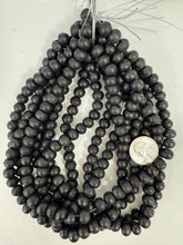 matte black, single color, vintage look acrylic, 9x8mm rondelle, 15" strand, sold per strand
