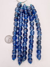 dark pale blue copper, swirl motif, vintage stock glass, 13mm 3 sided round, 6" strand, SOLD PER STRAND